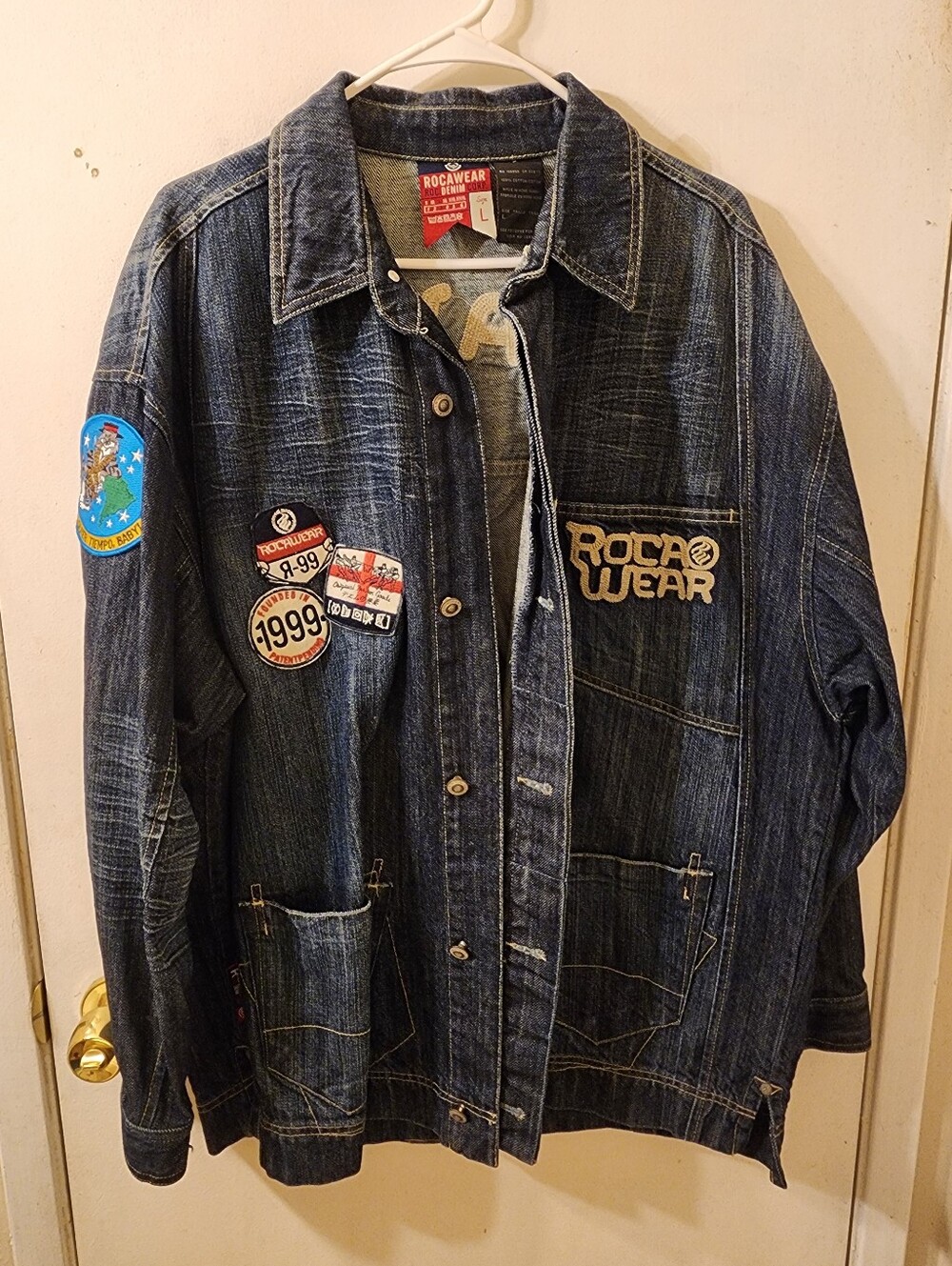 Rocawear Men's Dark Blue Denim Jacket w Official U.S. Navy/Desert Storm Patches